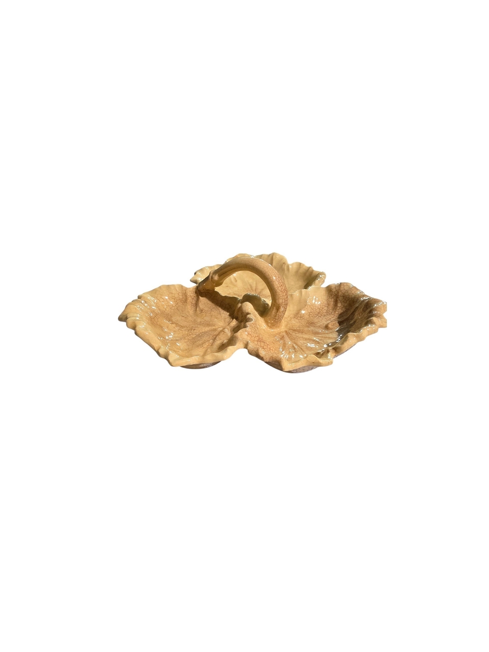 Vintage Leaf-Shaped Double Dish with Handle - Tan